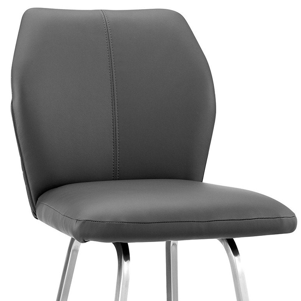 26" Gray And Silver Fabric And Iron Counter Height Bar Chair