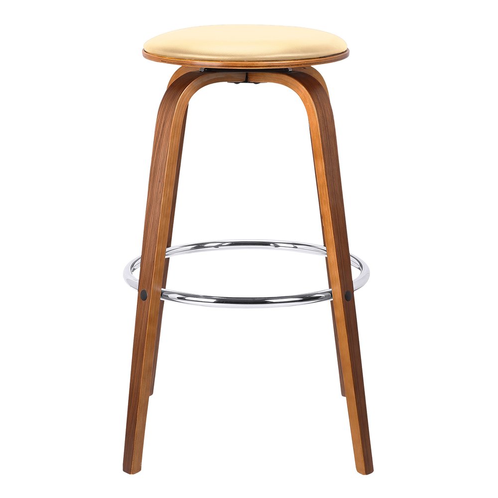 25" Cream And Brown Fabric And Iron Backless Counter Height Swivel Bar Chair