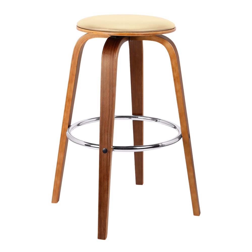 25" Cream And Brown Fabric And Iron Backless Counter Height Swivel Bar Chair