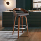 26" Gray and Brown Faux Leather and Iron Low Back Counter Height Swivel Bar Chair