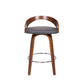 26" Gray and Brown Faux Leather and Iron Low Back Counter Height Swivel Bar Chair