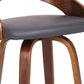26" Gray and Brown Faux Leather and Iron Low Back Counter Height Swivel Bar Chair