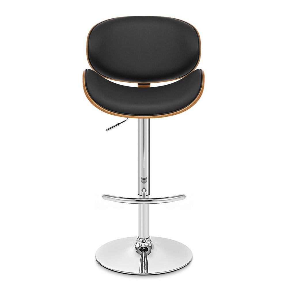 Black And Silver Faux Leather And Fabric And Solid Wood Low Back Adjustable Height Swivel Bar Chair