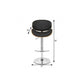 Black And Silver Faux Leather And Fabric And Solid Wood Low Back Adjustable Height Swivel Bar Chair