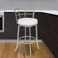 26" White And Silver Faux Leather And Iron Swivel Low Back Counter Height Bar Chair