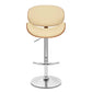 Cream and Silver Faux Leather and Solid Wood Low Back Adjustable Height Swivel Bar Chair