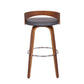 30" Gray and Brown Faux Leather and Iron Low Back Bar Height Swivel Bar Chair