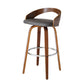 30" Gray and Brown Faux Leather and Iron Low Back Bar Height Swivel Bar Chair