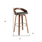 30" Gray and Brown Faux Leather and Iron Low Back Bar Height Swivel Bar Chair