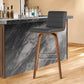 26" Gray and Brown Fabric and Solid Wood Low Back Counter Height Swivel Bar Chair