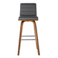 30" Gray and Brown Faux Leather and Solid Wood Low Back Bar Height Swivel Bar Chair