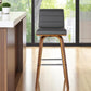 30" Gray and Brown Faux Leather and Solid Wood Low Back Bar Height Swivel Bar Chair