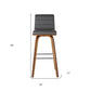 30" Gray and Brown Faux Leather and Solid Wood Low Back Bar Height Swivel Bar Chair