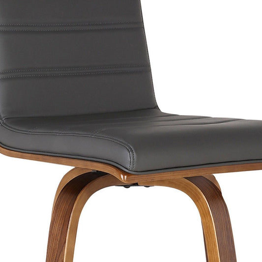 30" Gray and Brown Faux Leather and Solid Wood Low Back Bar Height Swivel Bar Chair