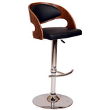 Black And Silver Faux Leather And Chrome Low Back Adjustable Height Swivel Bar Chair