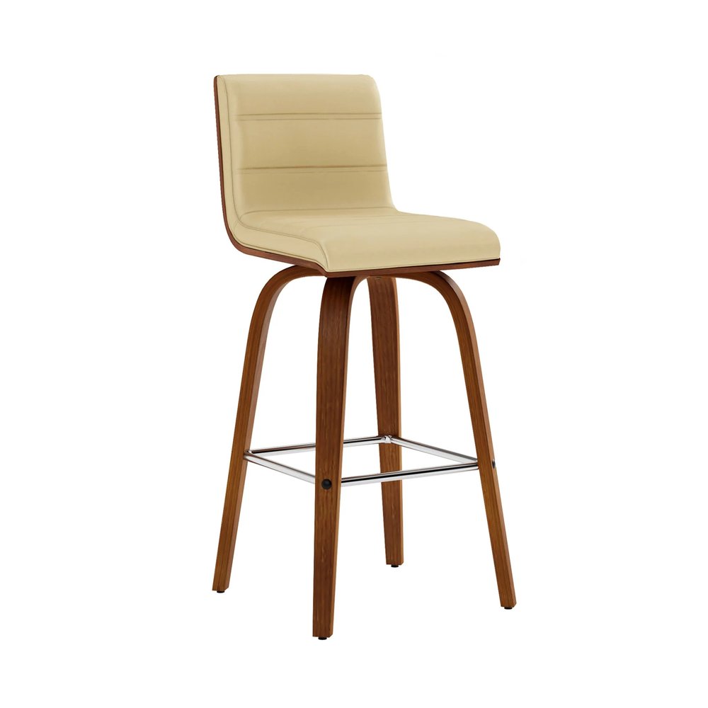 26" Cream and Brown Fabric and Iron Low Back Counter Height Swivel Bar Chair