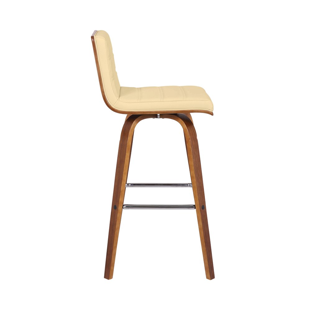 30" Cream and Brown Fabric and Iron Low Back Bar Height Swivel Bar Chair