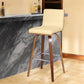 30" Cream and Brown Fabric and Iron Low Back Bar Height Swivel Bar Chair