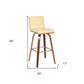 30" Cream and Brown Fabric and Iron Low Back Bar Height Swivel Bar Chair