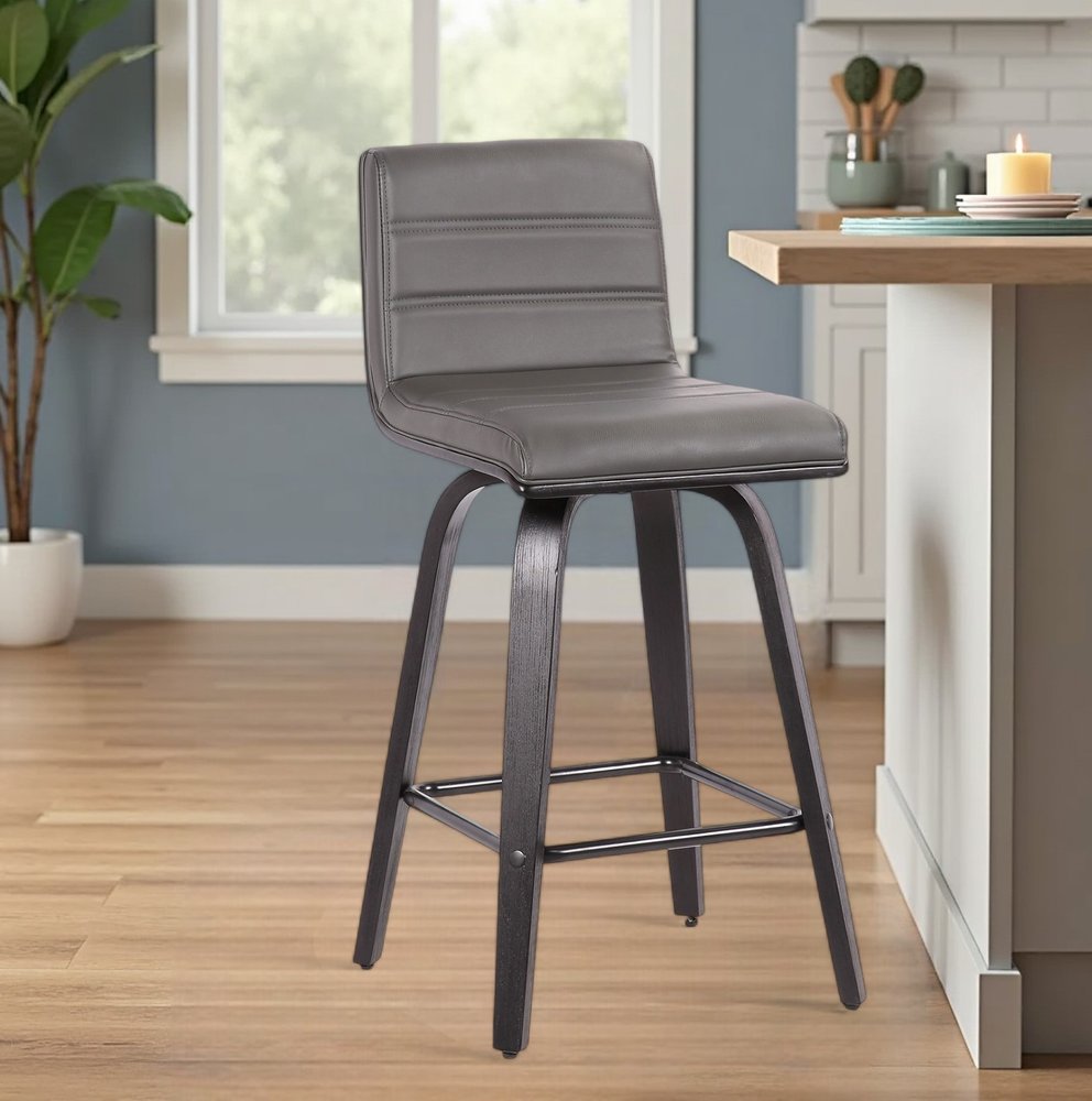 26" Gray and Black Fabric and Iron Low Back Counter Height Swivel Bar Chair