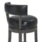 31" Onyx and Gray Faux Leather and Solid Wood Low Back Bar Height Swivel Bar Chair
