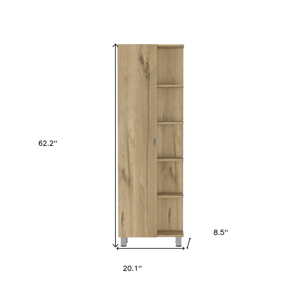62" Oak Wood Pantry Or Storage Closet