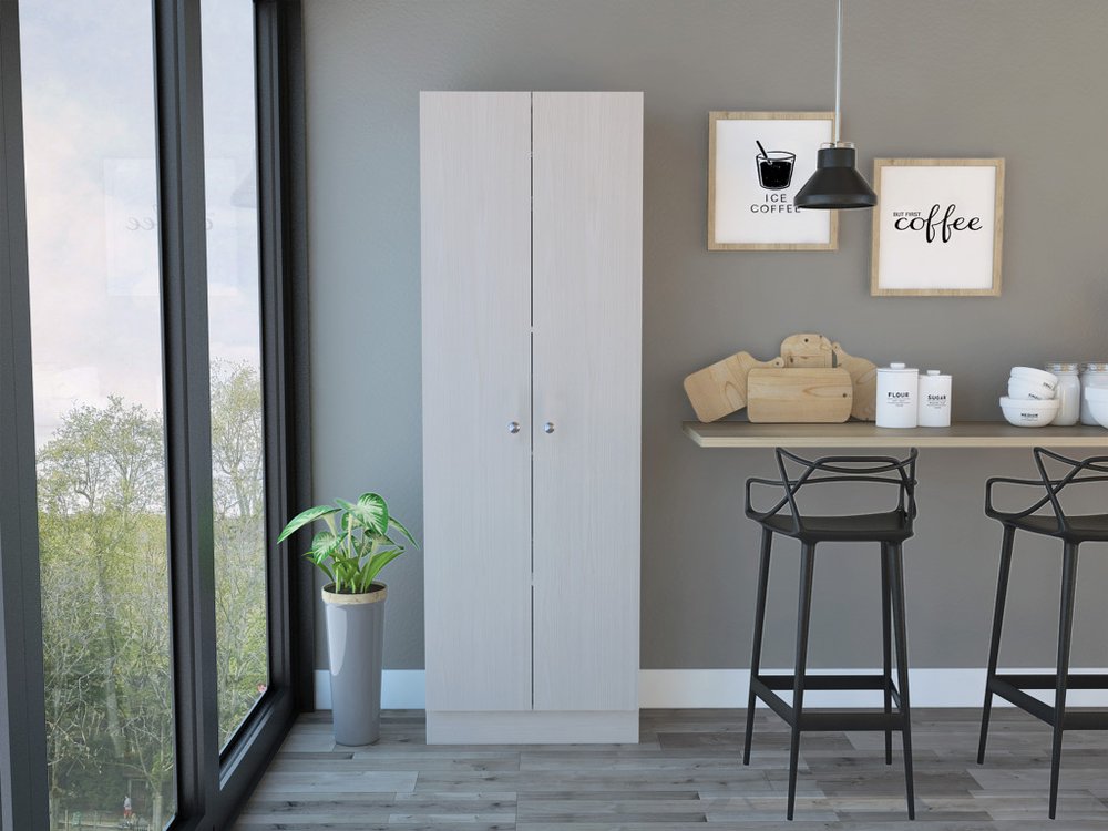 71" Light Gray Wood Pantry Or Storage Closet