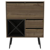 46" Dark Brown and Black Wood Console Bar Cabinet With Single Door And Two Drawers