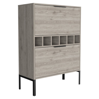 43" Light Gray and Black Wood Console Bar Cabinet With Two Doors