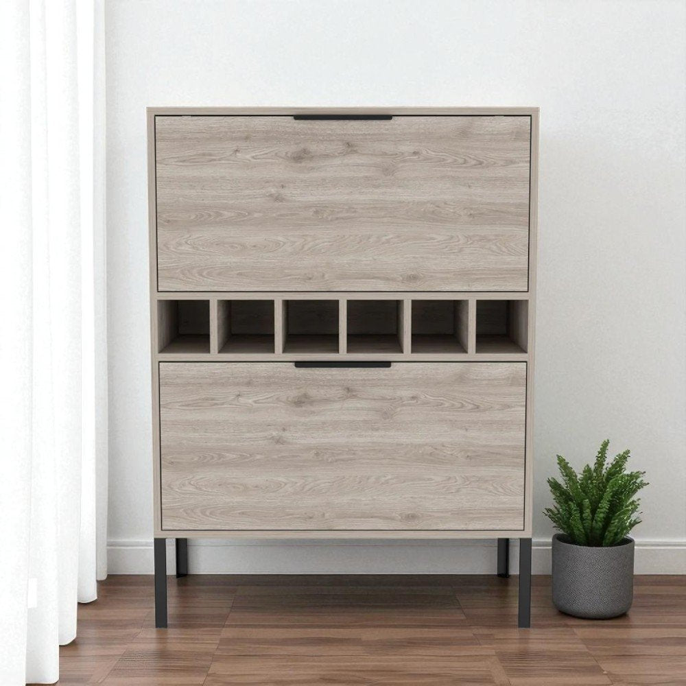 43" Light Gray and Black Wood Console Bar Cabinet With Two Doors
