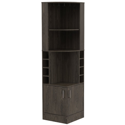 71" Dark Brown Wood Corner Bar Cabinet With Two Doors