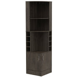 71" Dark Brown Wood Corner Bar Cabinet With Two Doors