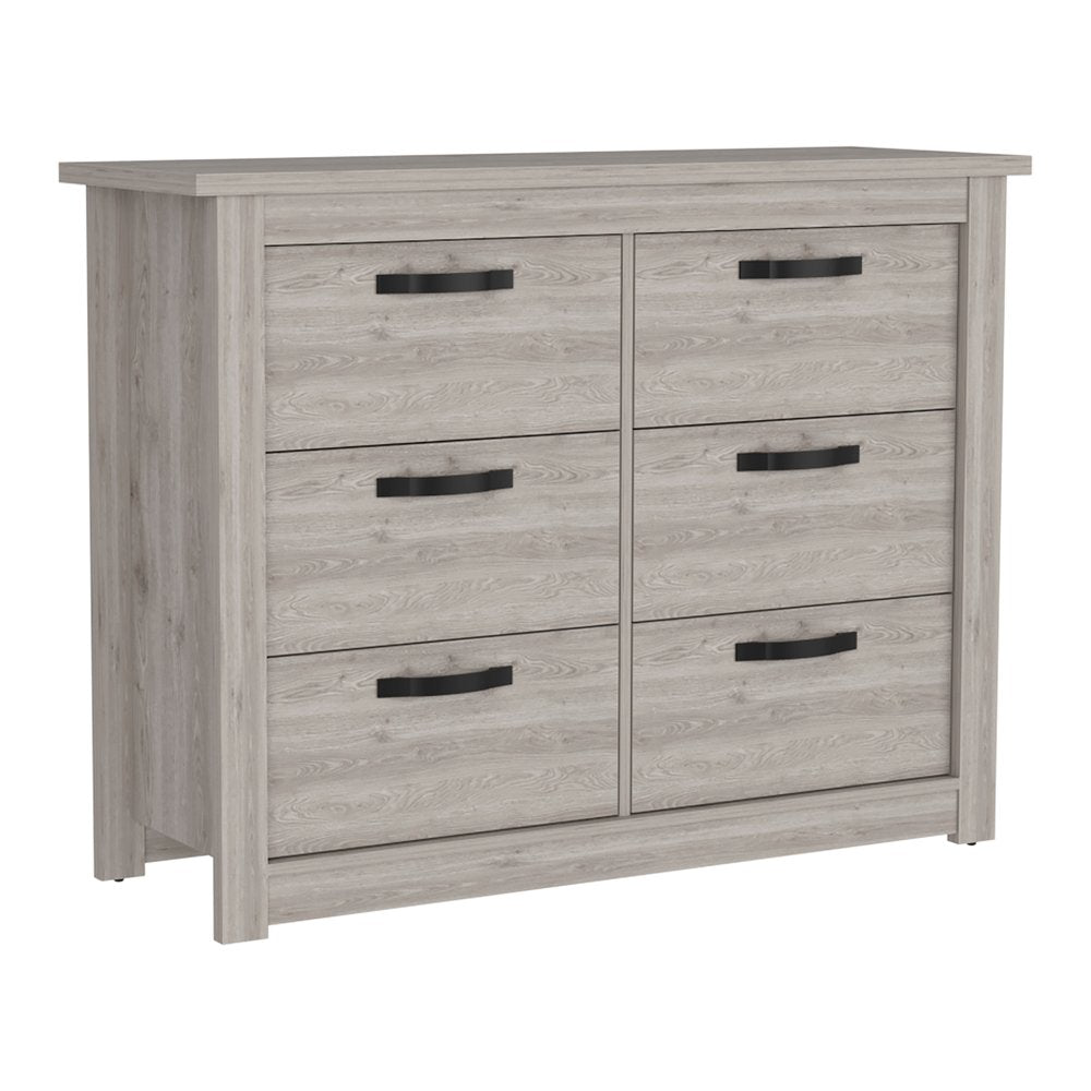 47" Gray Wood Six Drawer Double Dresser