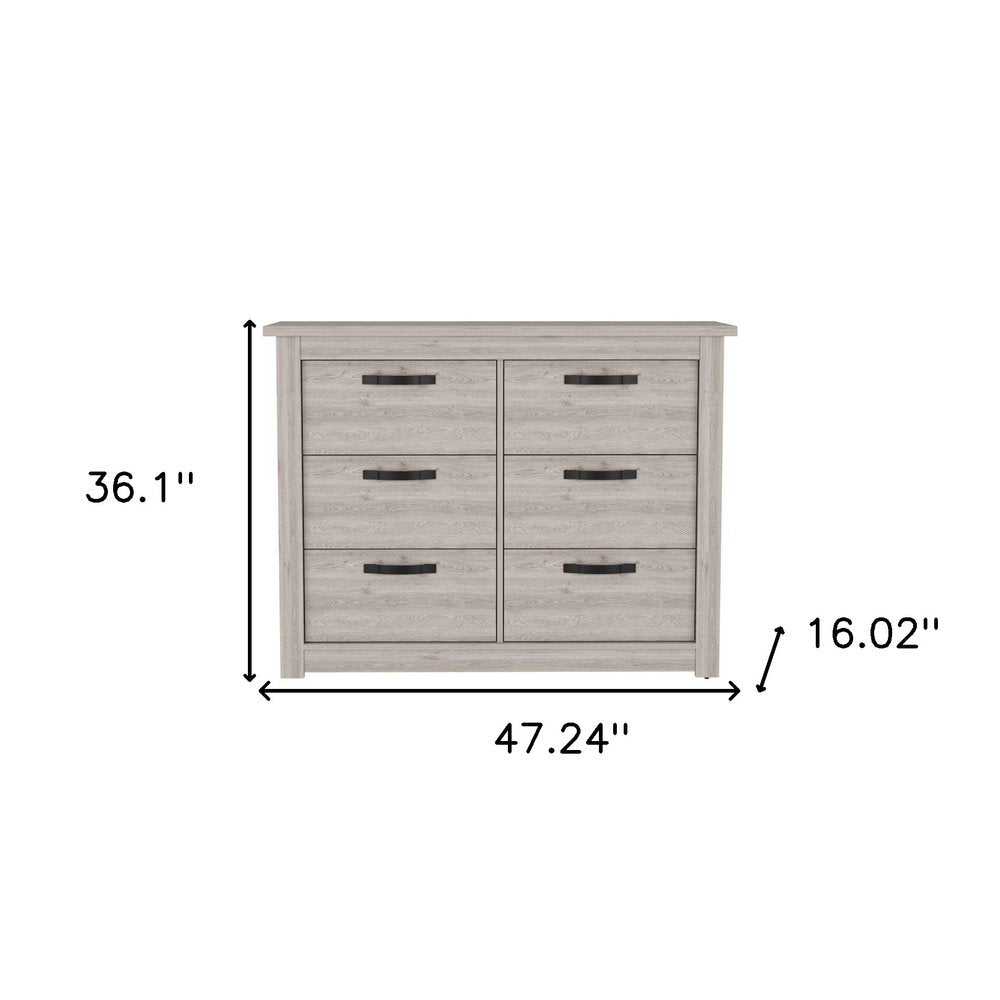 47" Gray Wood Six Drawer Double Dresser
