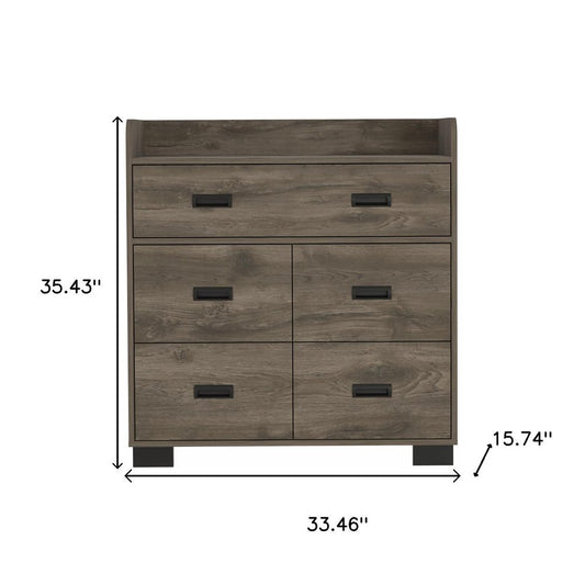 33" Dark Brown Manufactured Wood Five Drawer Dresser