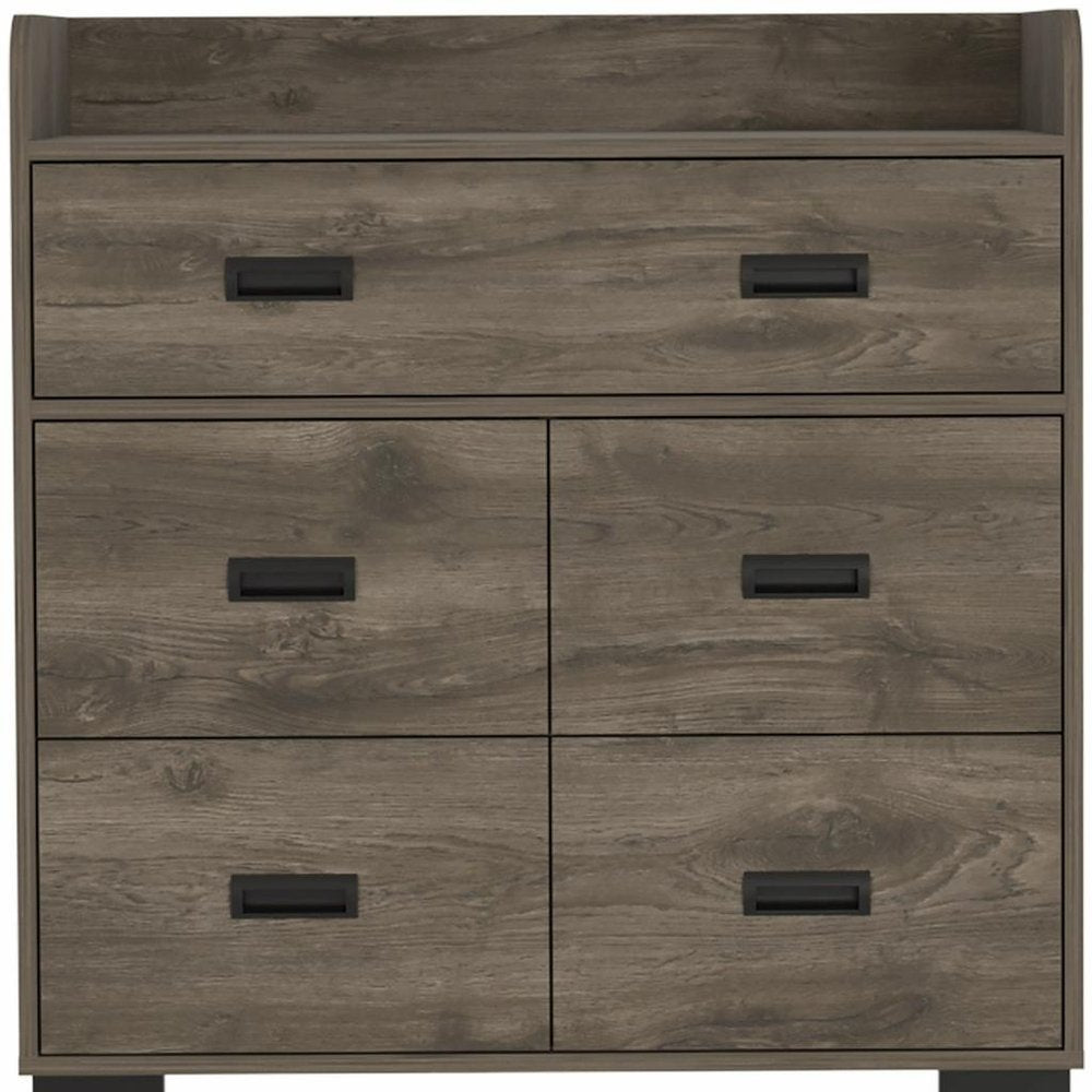 33" Dark Brown Manufactured Wood Five Drawer Dresser