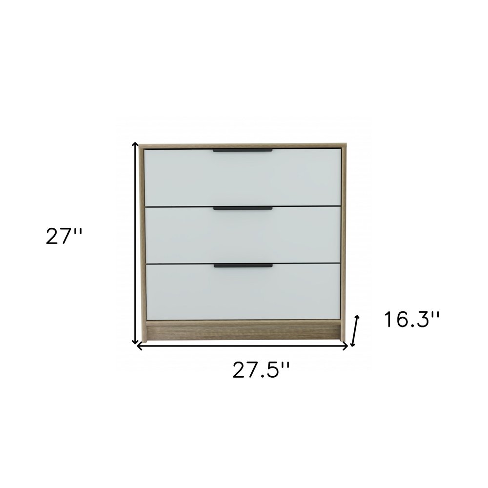 28" Brown And White Three Drawer Dresser