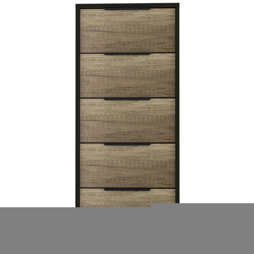 42" Black And Light Oak Manufactured Wood Five Drawer Chest
