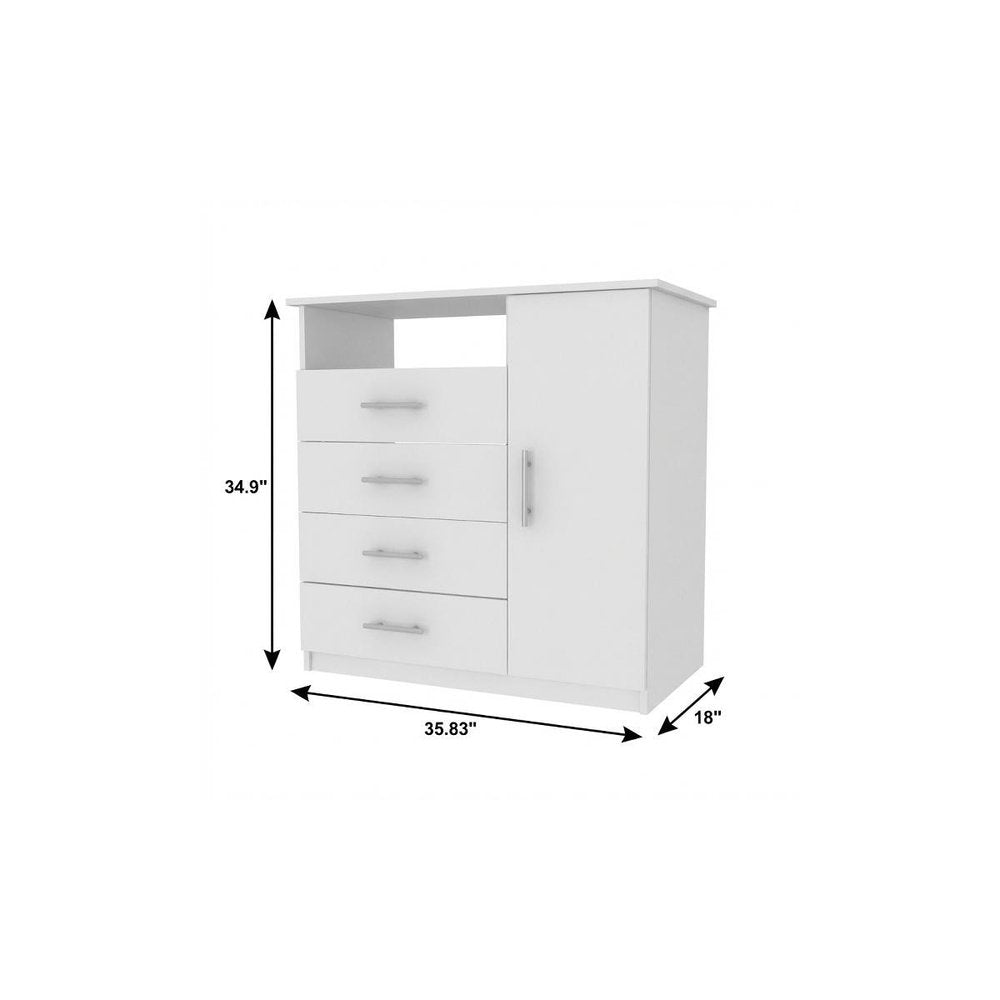 36" White Manufactured Wood Four Drawer Combo Dresser