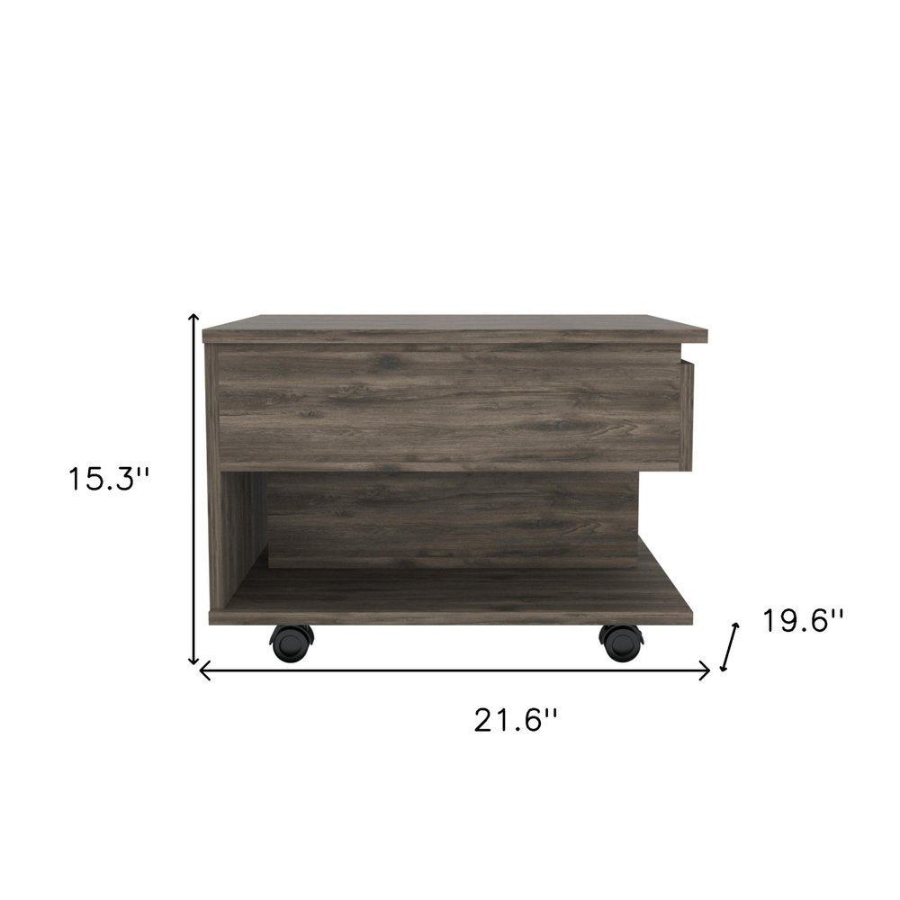 22" Dark Brown Manufactured Wood Rectangular Lift Top Coffee Table With Drawer