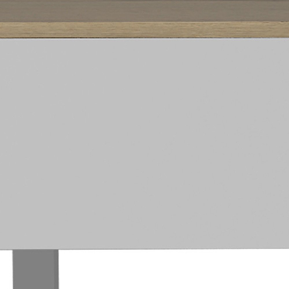 32" White And Light Oak Manufactured Wood Rectangular Lift Top Coffee Table With Drawer And Shelf