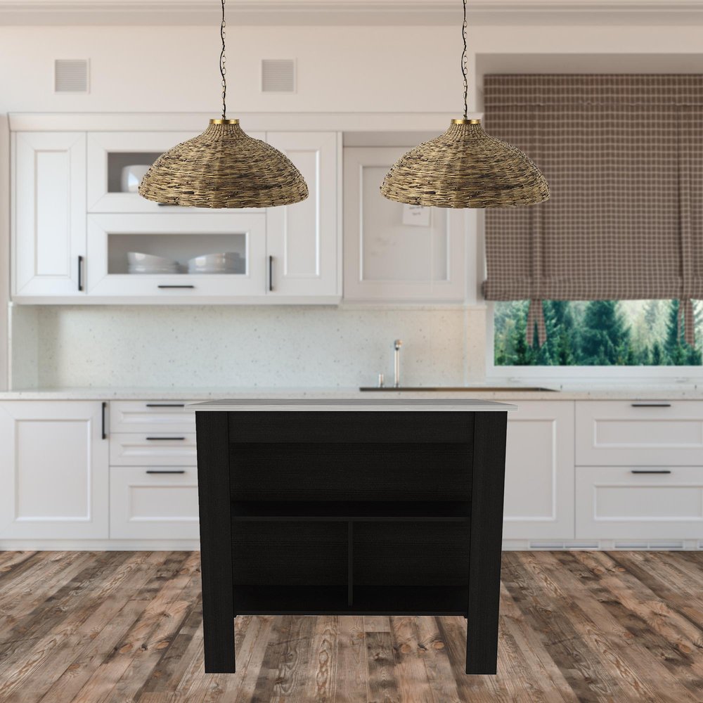 Black and Ivory 41" Kitchen Island With Storage