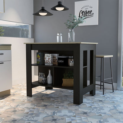 Black and Natural 41" Kitchen Island With Storage