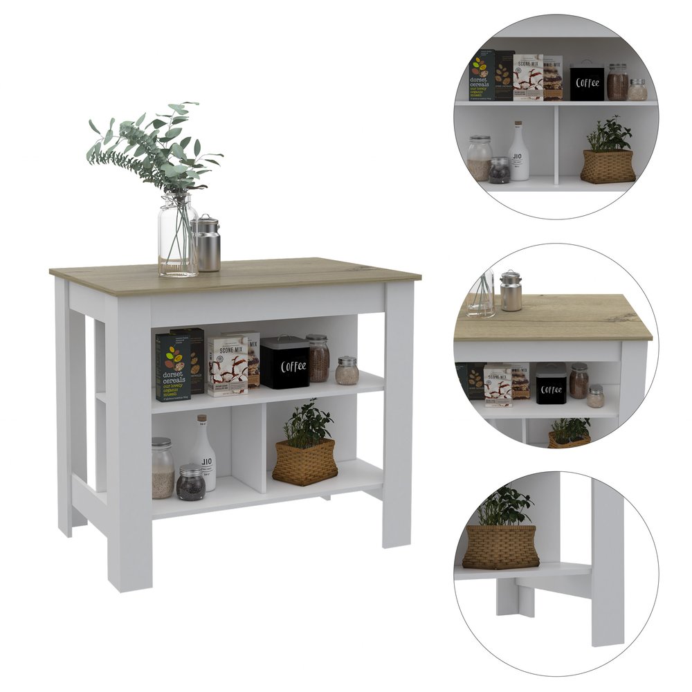 White and Brown 41" Kitchen Island With Storage