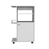 24" White Wood Flat Door Rolling Kitchen Cart With Storage