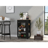 Black and Natural 22" Rolling Kitchen Cart With Storage