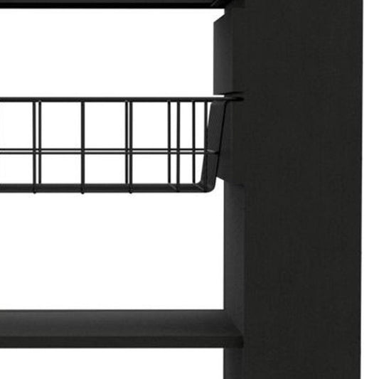 Black and Natural 22" Rolling Kitchen Cart With Storage