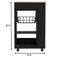 Black and Natural 22" Rolling Kitchen Cart With Storage
