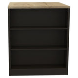 36" Natural and Black Wood Kitchen Island With Storage