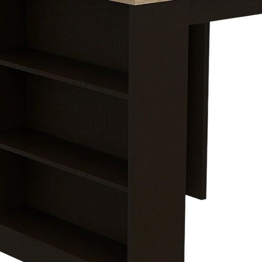 36" Natural and Black Wood Kitchen Island With Storage